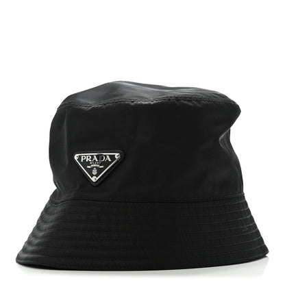 Prada Re-Nylon Metal Triangle Logo Womens Bucket Hat S Black 1 of 9