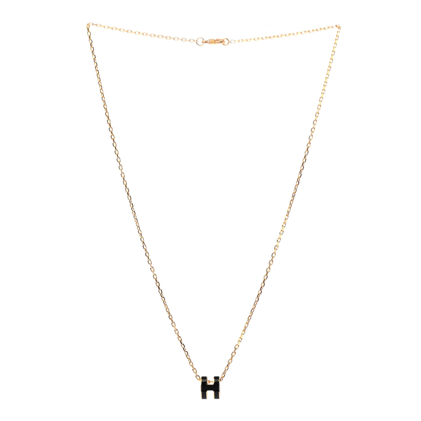 Lacquered Gold Mini Pop H Pendant Necklace Black
