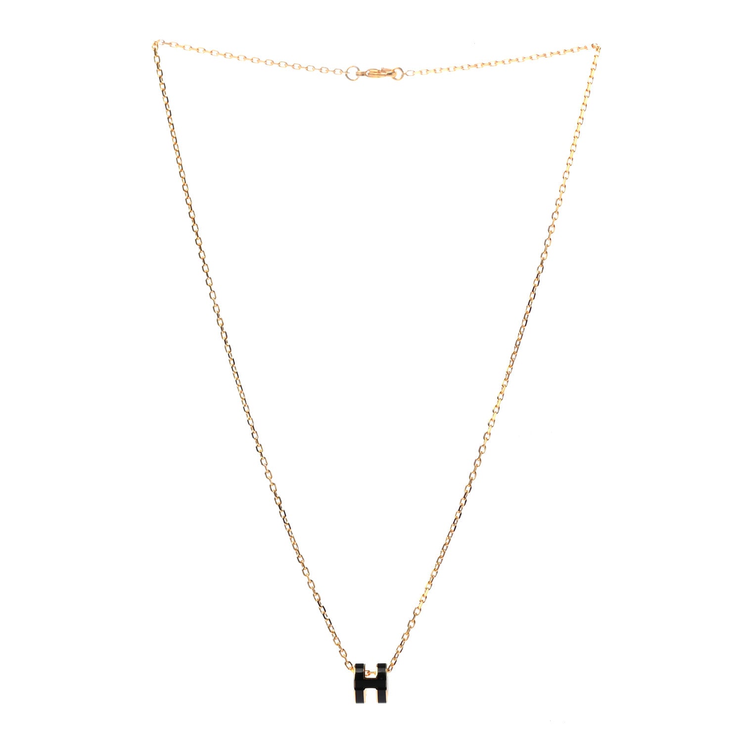 Hermes Lacquered Gold Mini Pop H Pendant Necklace Black 3 of 5