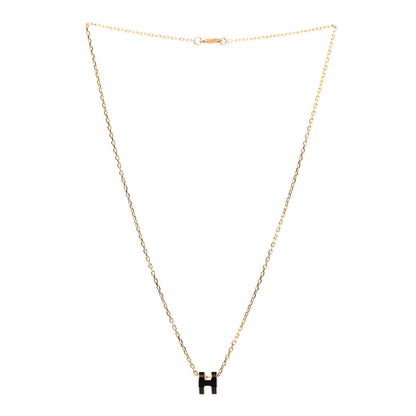 Hermes Lacquered Gold Mini Pop H Pendant Necklace Black 3 of 5