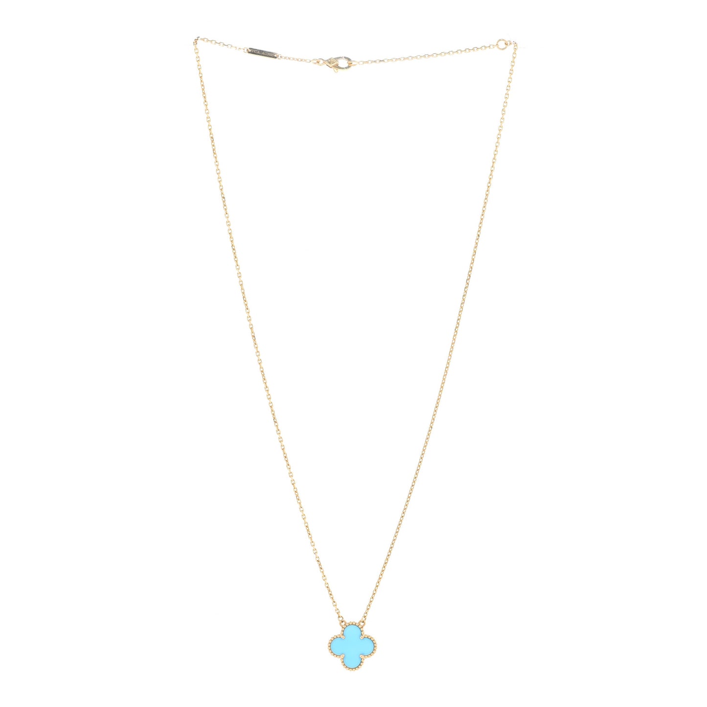 18K Yellow Gold Blue Agate Vintage Alhambra Pendant Necklace