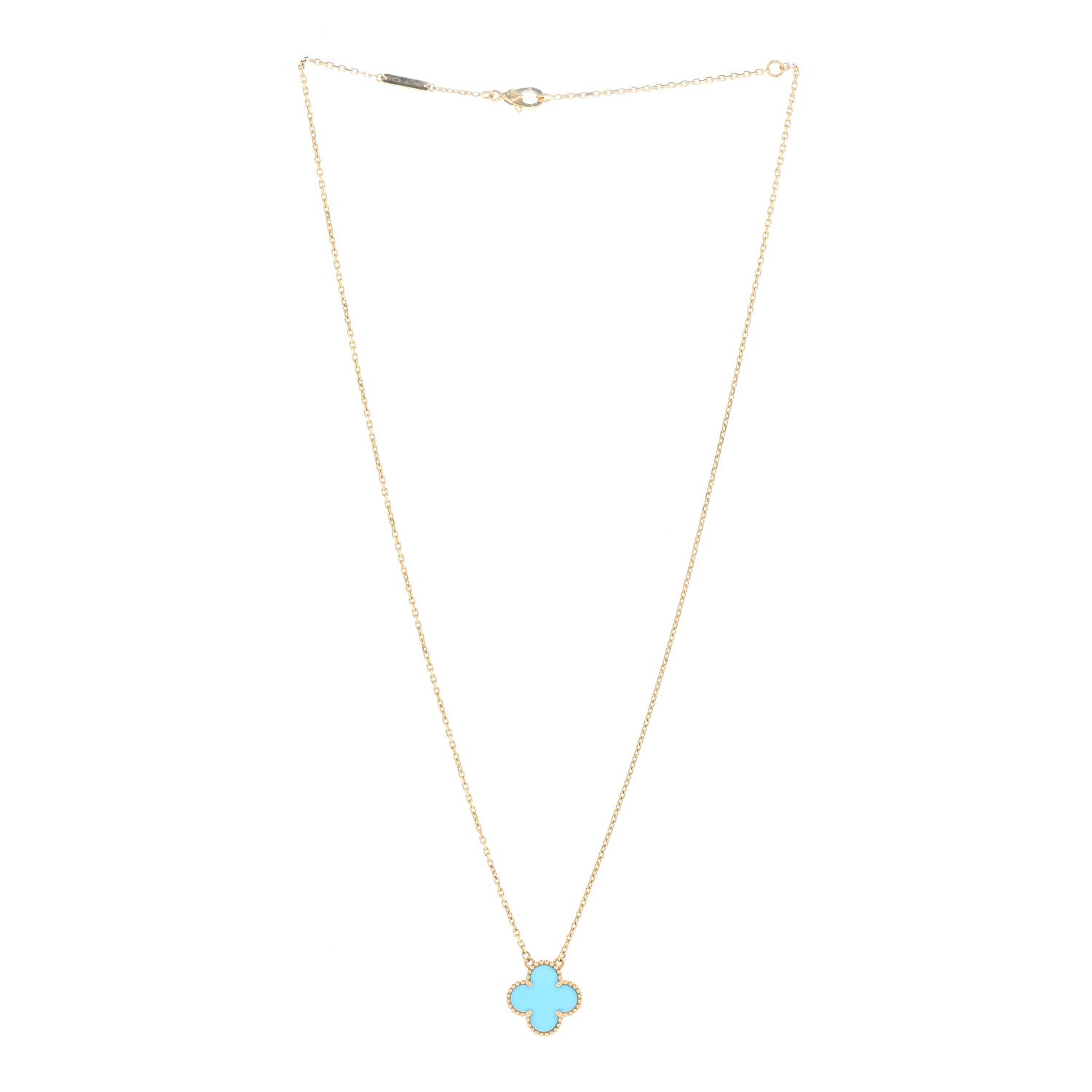 Van Cleef & Arpels 18K Yellow Gold Blue Agate Vintage Alhambra Pendant Necklace 3 of 6