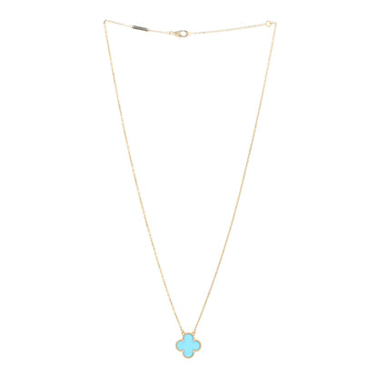 Van Cleef & Arpels 18K Yellow Gold Blue Agate Vintage Alhambra Pendant Necklace 3 of 6