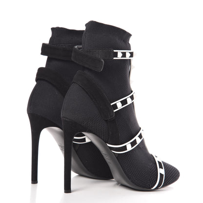 Valentino Garavani Knit Suede Free Rockstud Bodytech 105mm Ankle Boots 39.5 Black Optic White 4 of 15