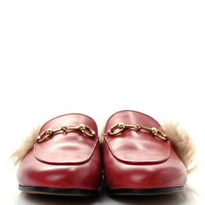 Gucci Betis Glamour Calfskin Fur Womens Princetown Slippers 35 Hibiscus Red Naturale 2 of 9