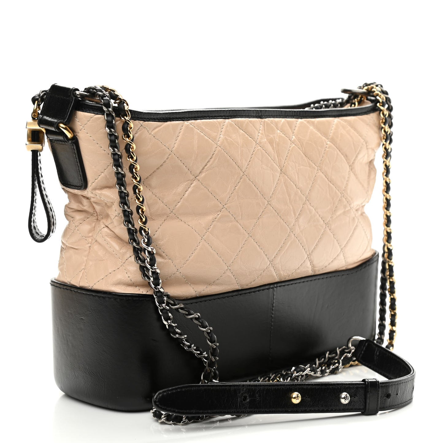 Aged Calfskin Quilted Medium Gabrielle Hobo Beige Black