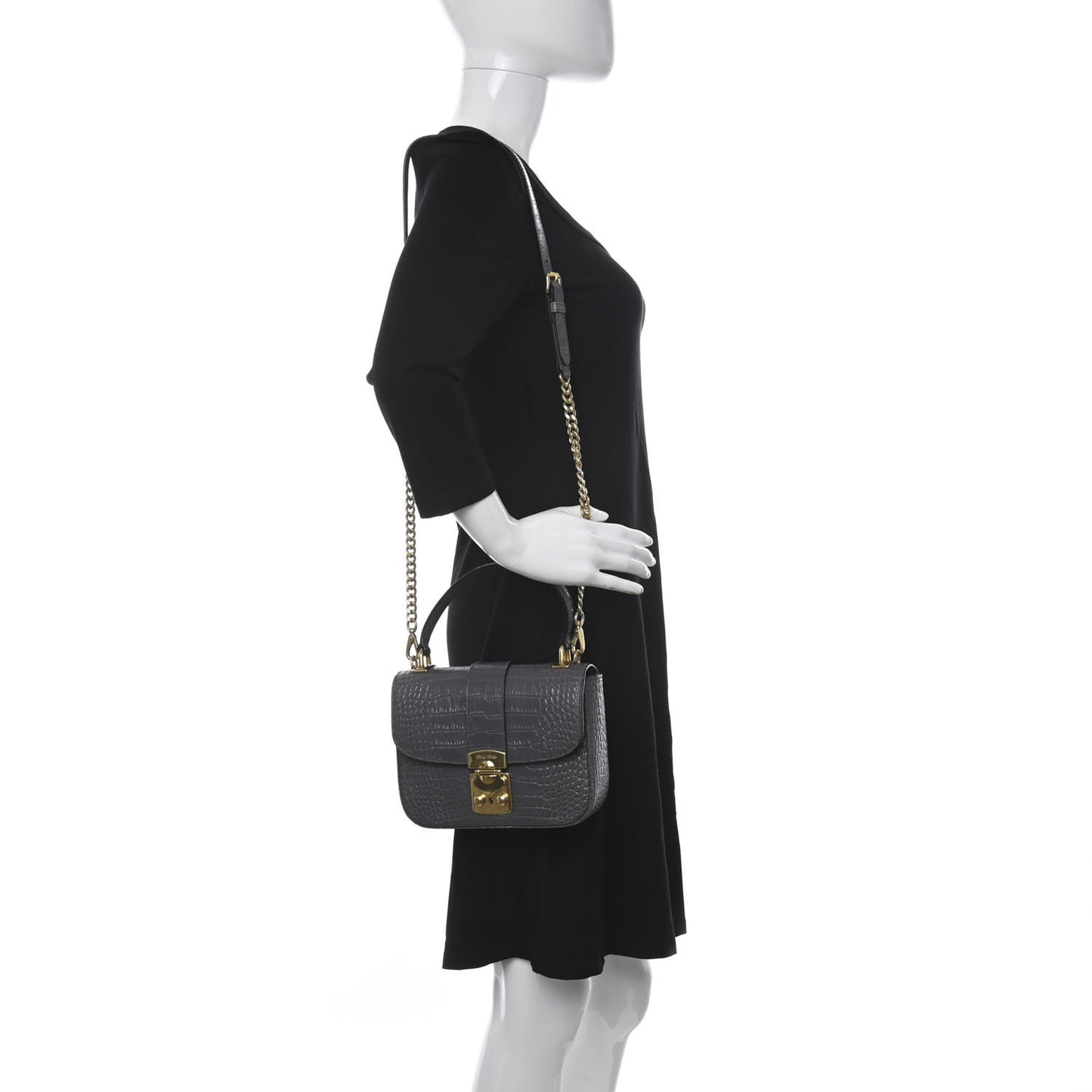 Crocodile Print Calfskin Top Handle Bag Mercurio