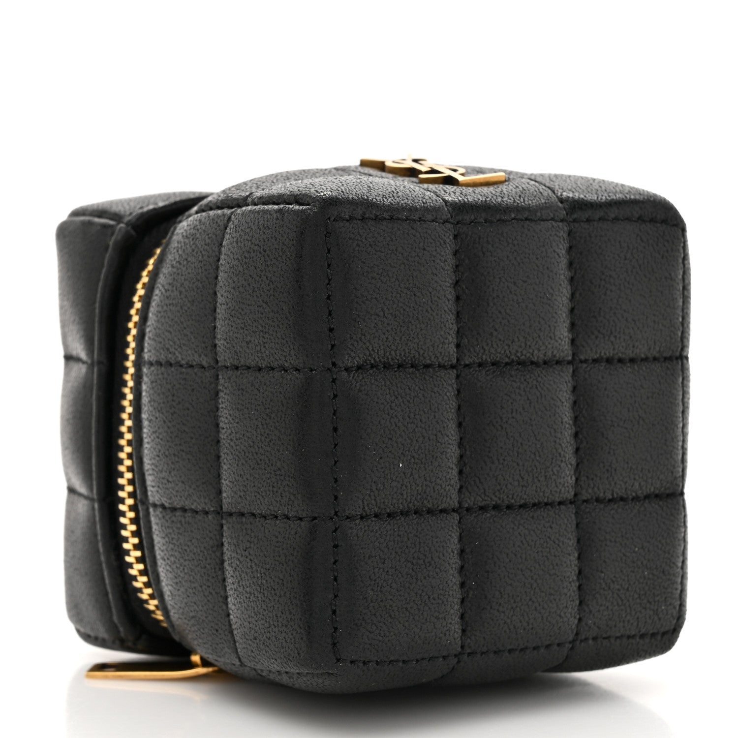 Saint Laurent Lambskin Cassandre Matelasse Carre Mini Cube On Chain Black 4 of 9