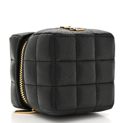 Saint Laurent Lambskin Cassandre Matelasse Carre Mini Cube On Chain Black 4 of 9