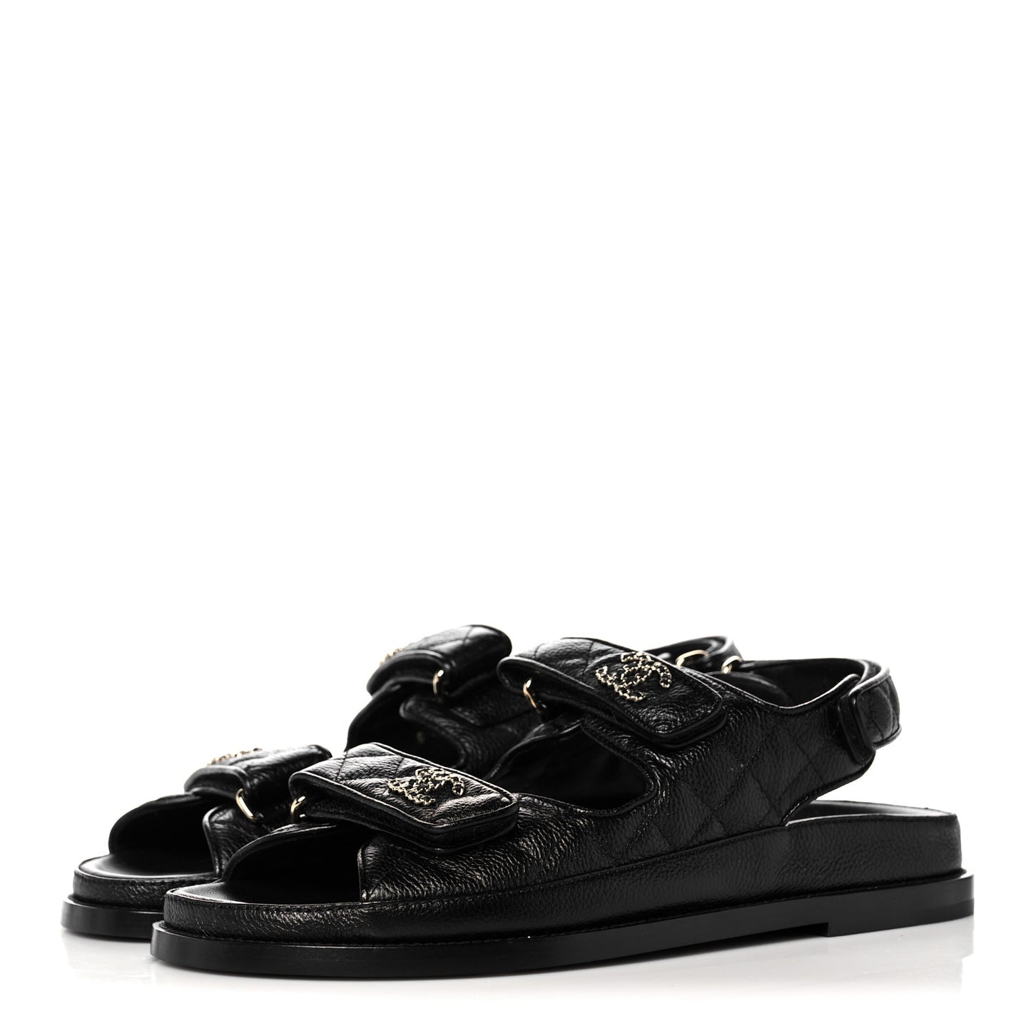 Grained Calfskin Velcro Dad Sandals 39 Black
