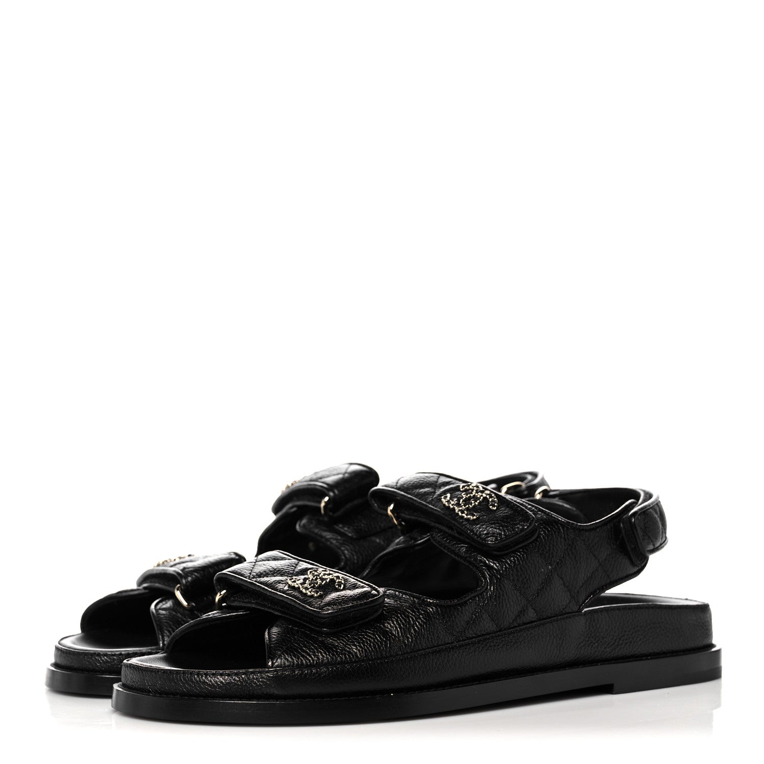 Chanel Grained Calfskin Velcro Dad Sandals 39 Black 3 of 9