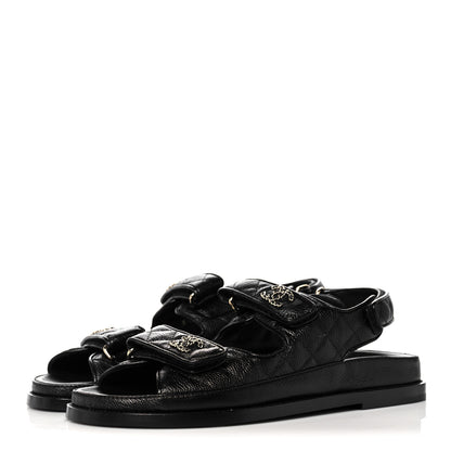Chanel Grained Calfskin Velcro Dad Sandals 39 Black 3 of 9