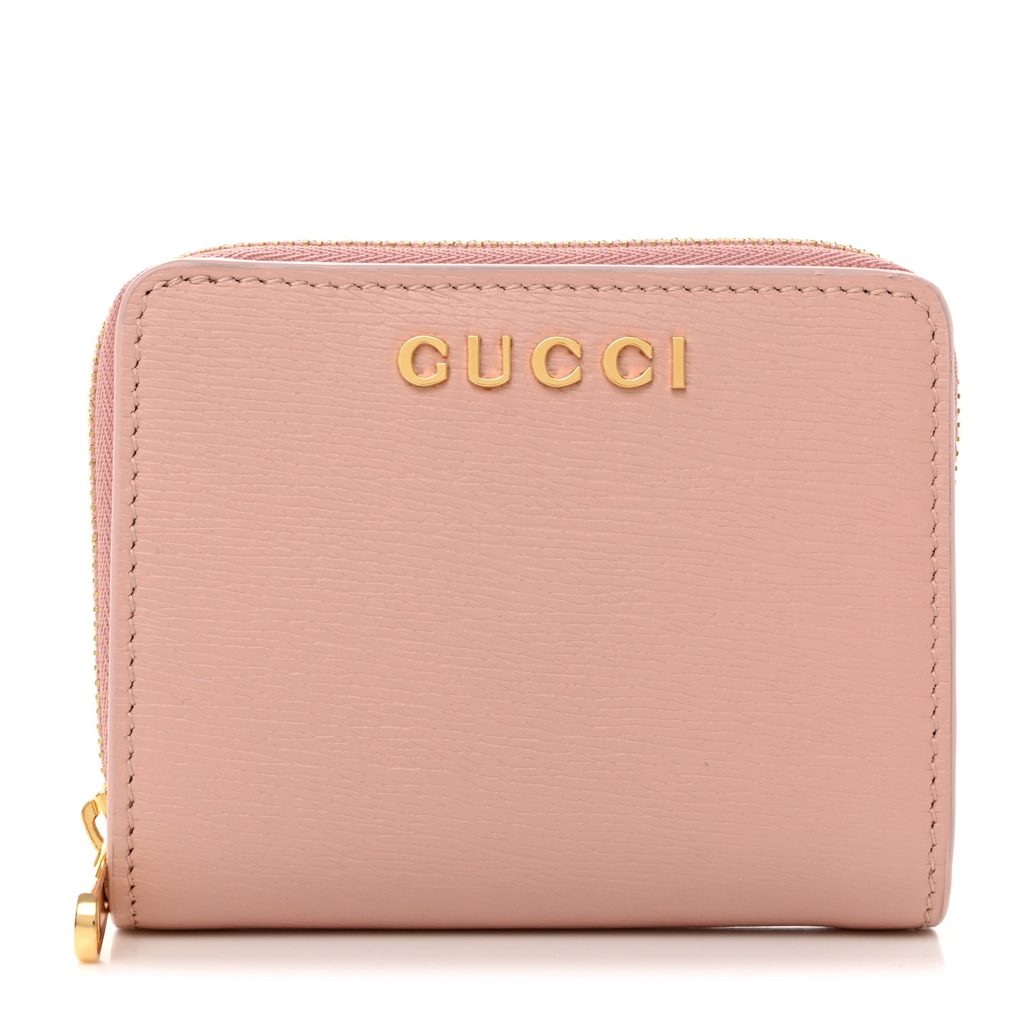 Textured Calfskin Script Logo Mini Wallet Perfect Pink