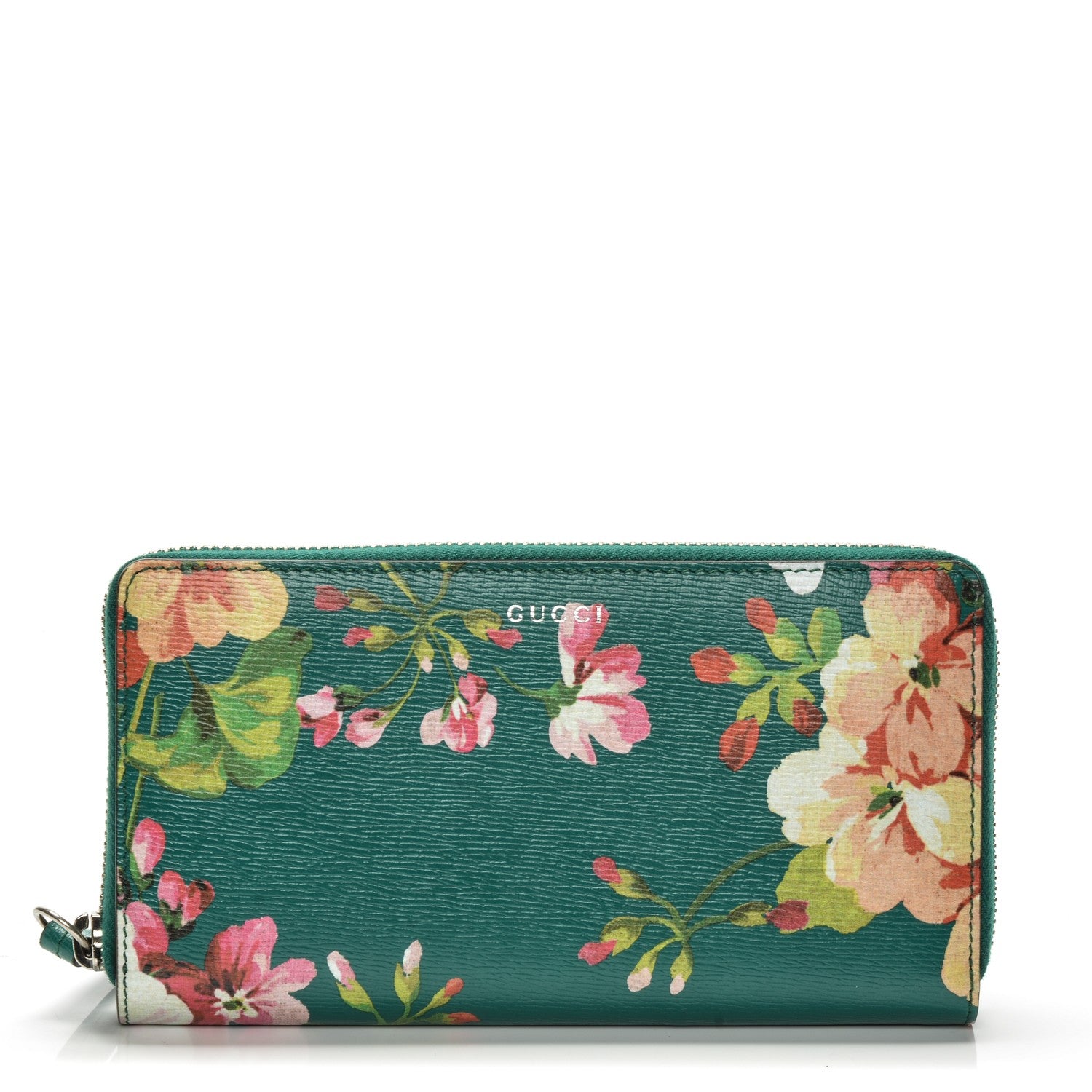 Gucci Calfskin Blooms Print Zip Around Wallet Bright Emerald Multicolor 1 of 6