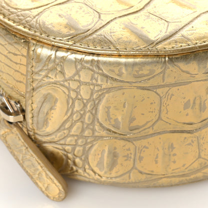 Chanel Metallic Calfskin Crocodile Embossed Cocodile Round Clutch with Chain Gold 14 of 18