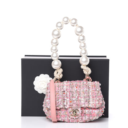 Chanel Tweed Mini Pearl Handle Flap Pink Beige Orange Ecru 10 of 10