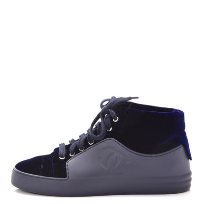 Chanel Calfskin Velvet CC Sneakers 35.5 Navy Blue 1 of 10