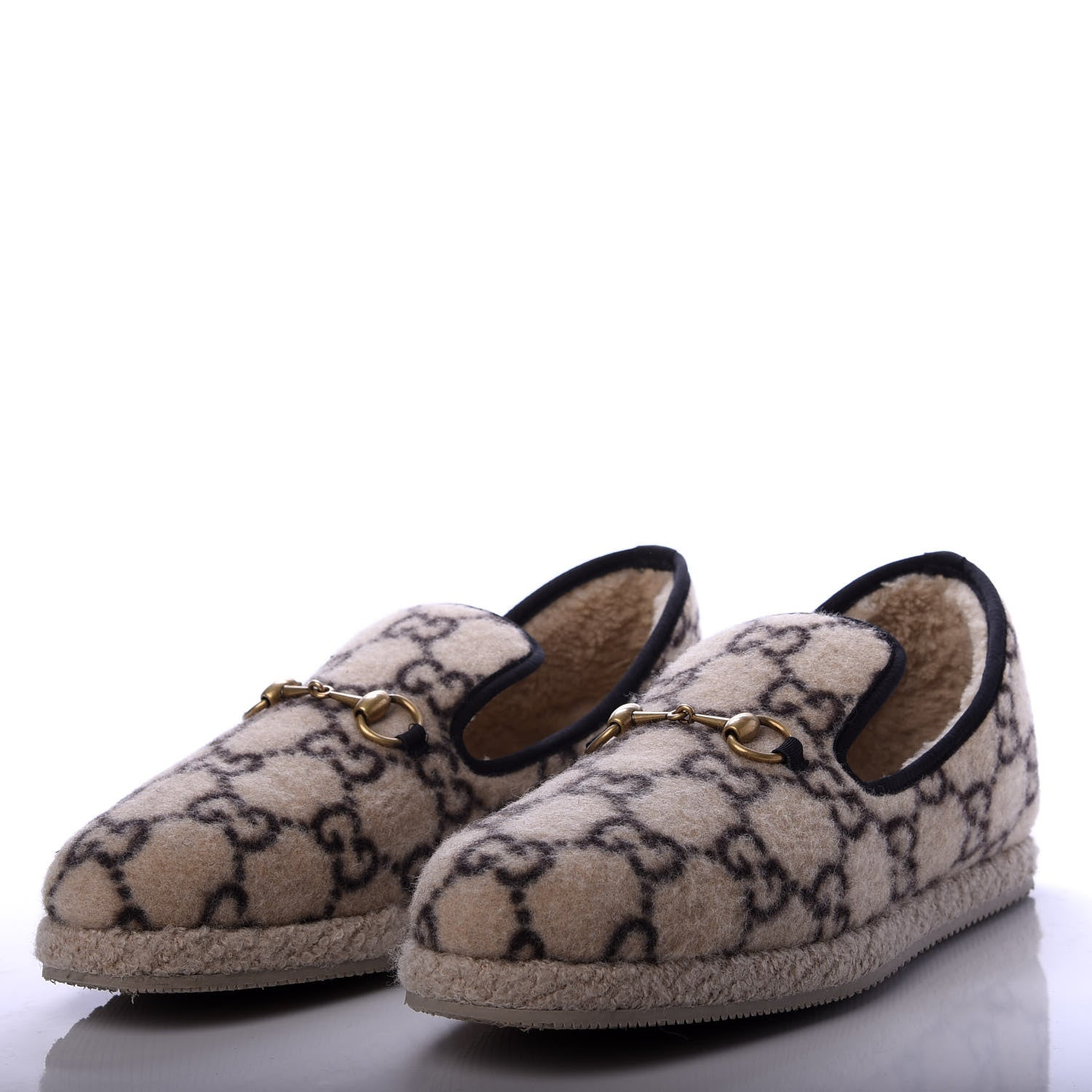 Gucci Covered Wool GG Monogram Mens Fria Horsebit Loafers 8.5 Beige Ebony Black Butterscotch 3 of 10