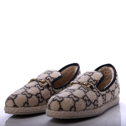 Gucci Covered Wool GG Monogram Mens Fria Horsebit Loafers 8.5 Beige Ebony Black Butterscotch 3 of 10
