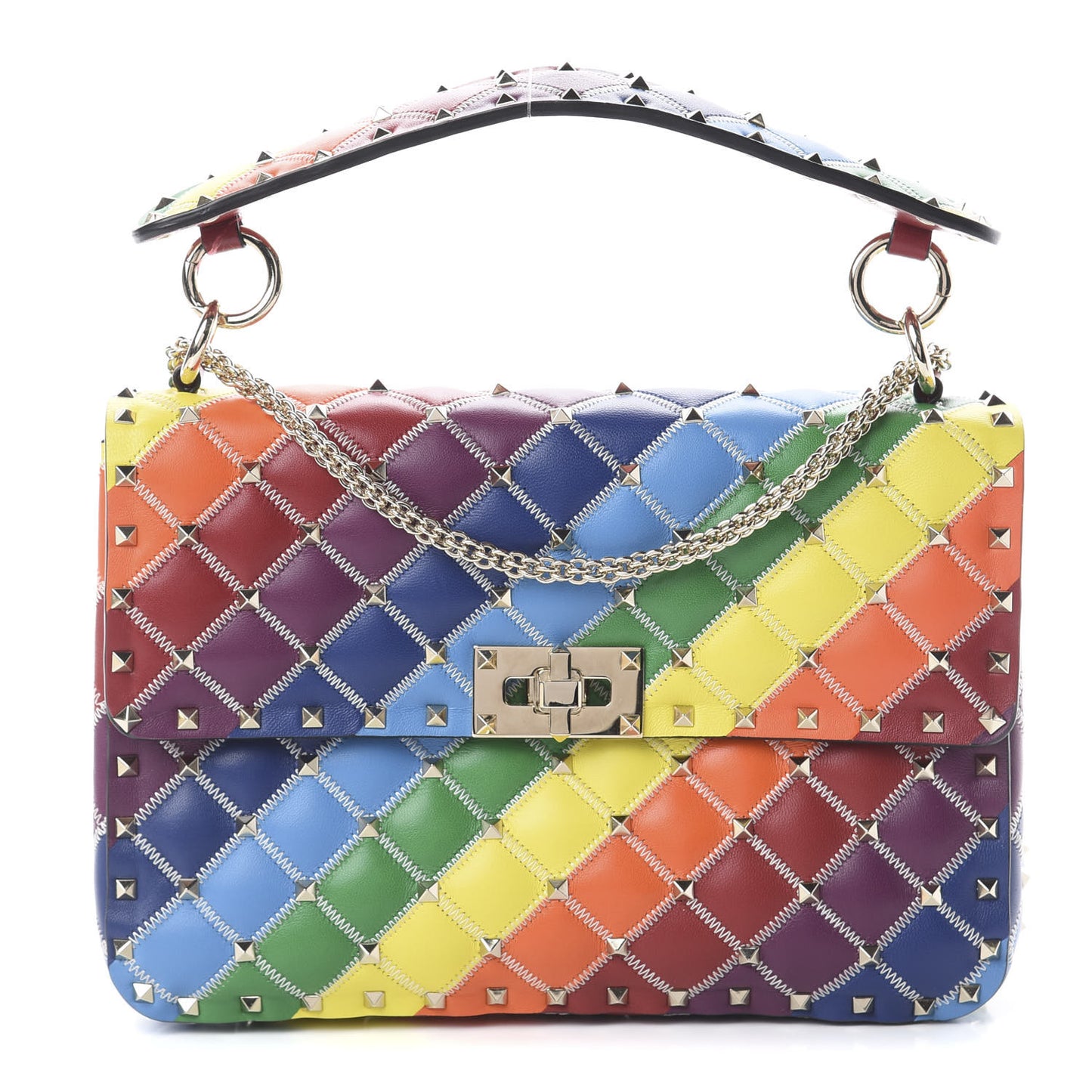 Lambskin Medium Rockstud Spike Shoulder Bag Rainbow