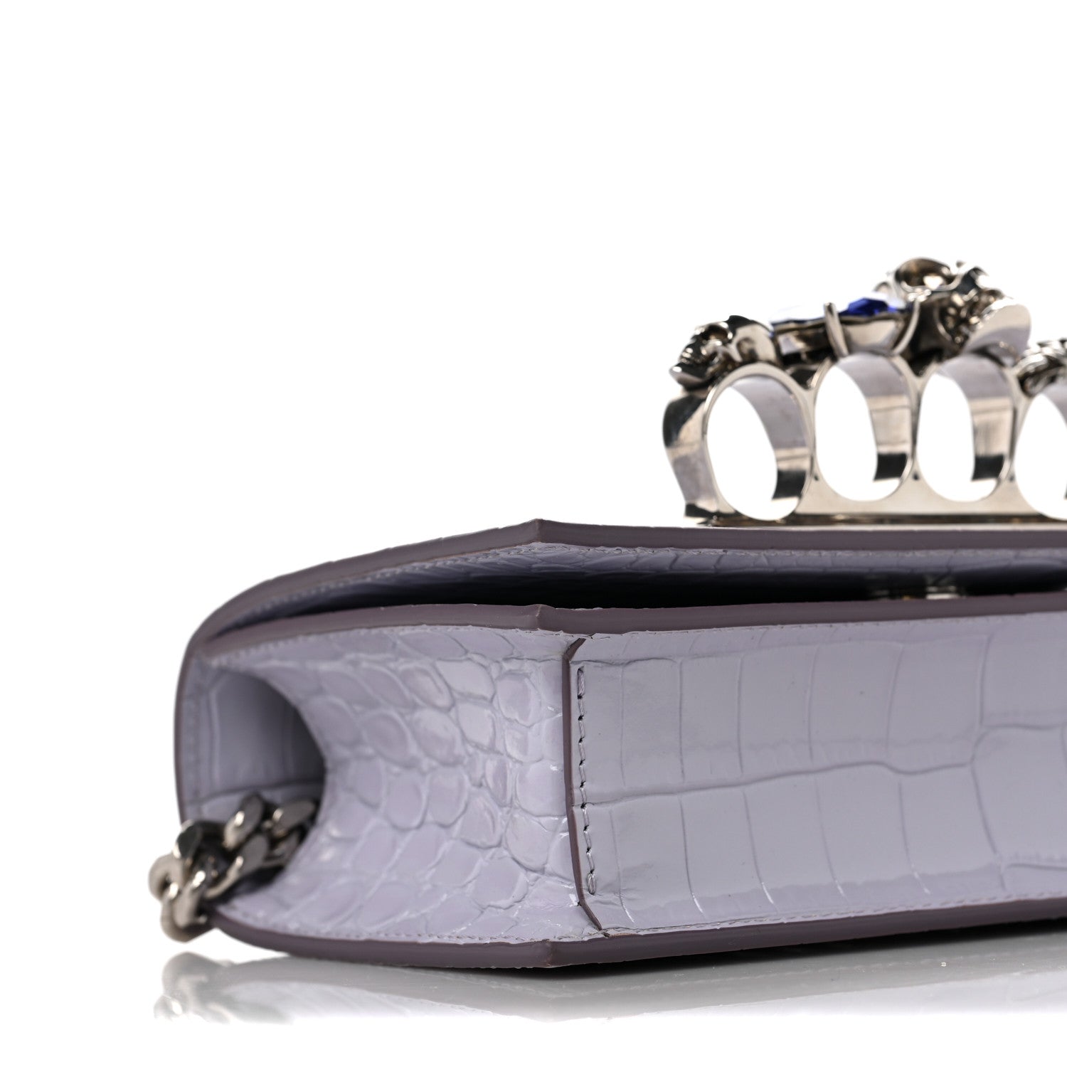 Alexander McQueen Shiny Crocodile Embossed Jeweled Satchel Lavender 7 of 8