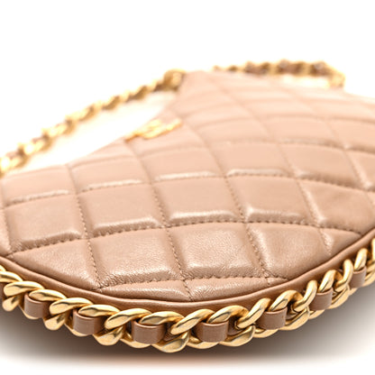 Chanel Shiny Crumpled Lambskin Quilted Trendy Chain Around Hobo Dark Beige 9 of 10