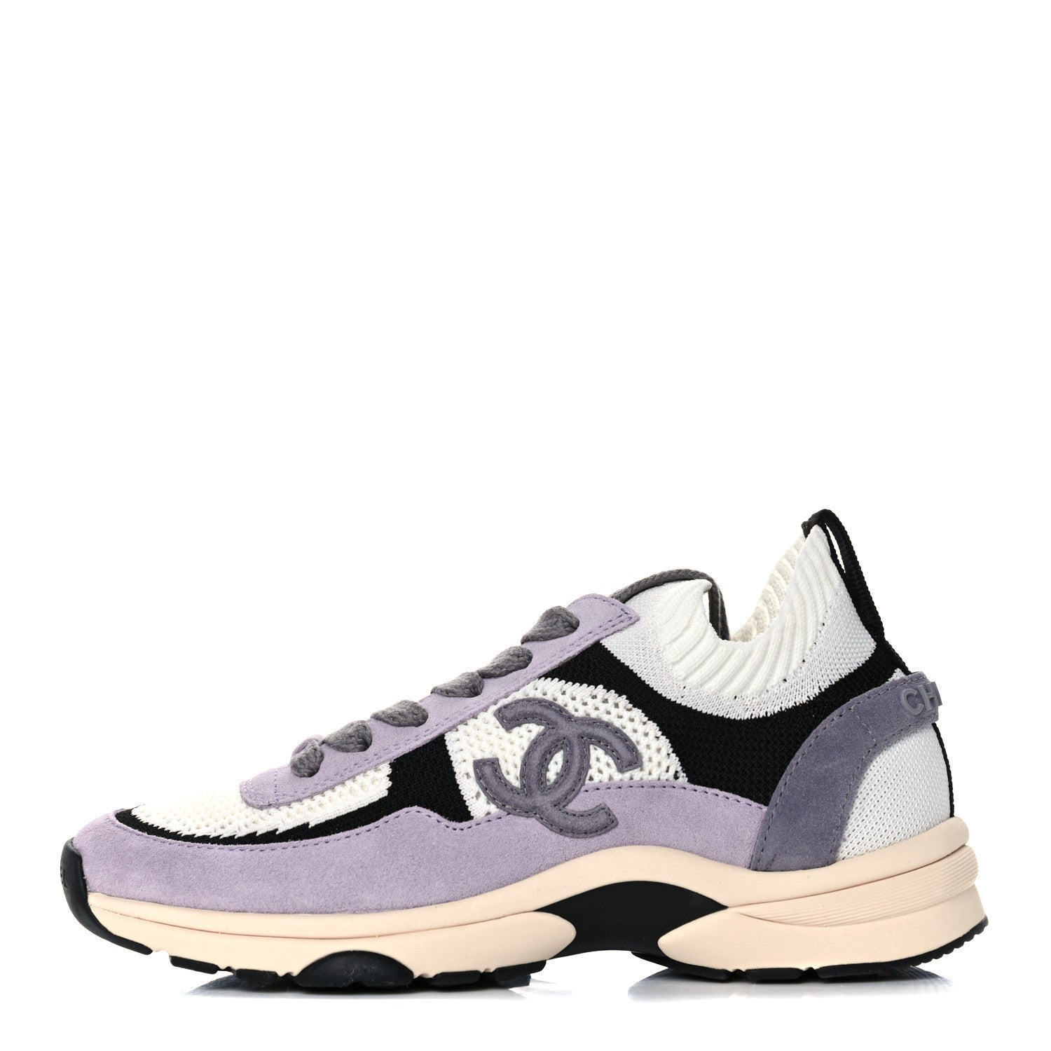 Chanel Mesh Suede Fabric Womens CC Sneakers 36 White Black Purple Dark Purple 1 of 8