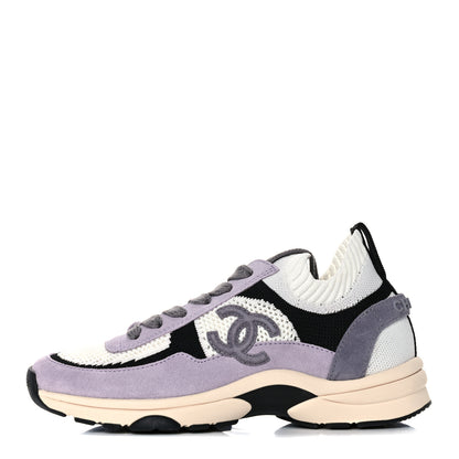 Chanel Mesh Suede Fabric Womens CC Sneakers 36 White Black Purple Dark Purple 1 of 8