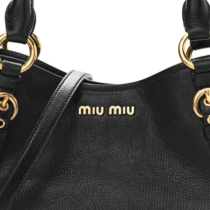 Miu Miu Goatskin Madras 2Way Shoulder Bag Black 6 of 8