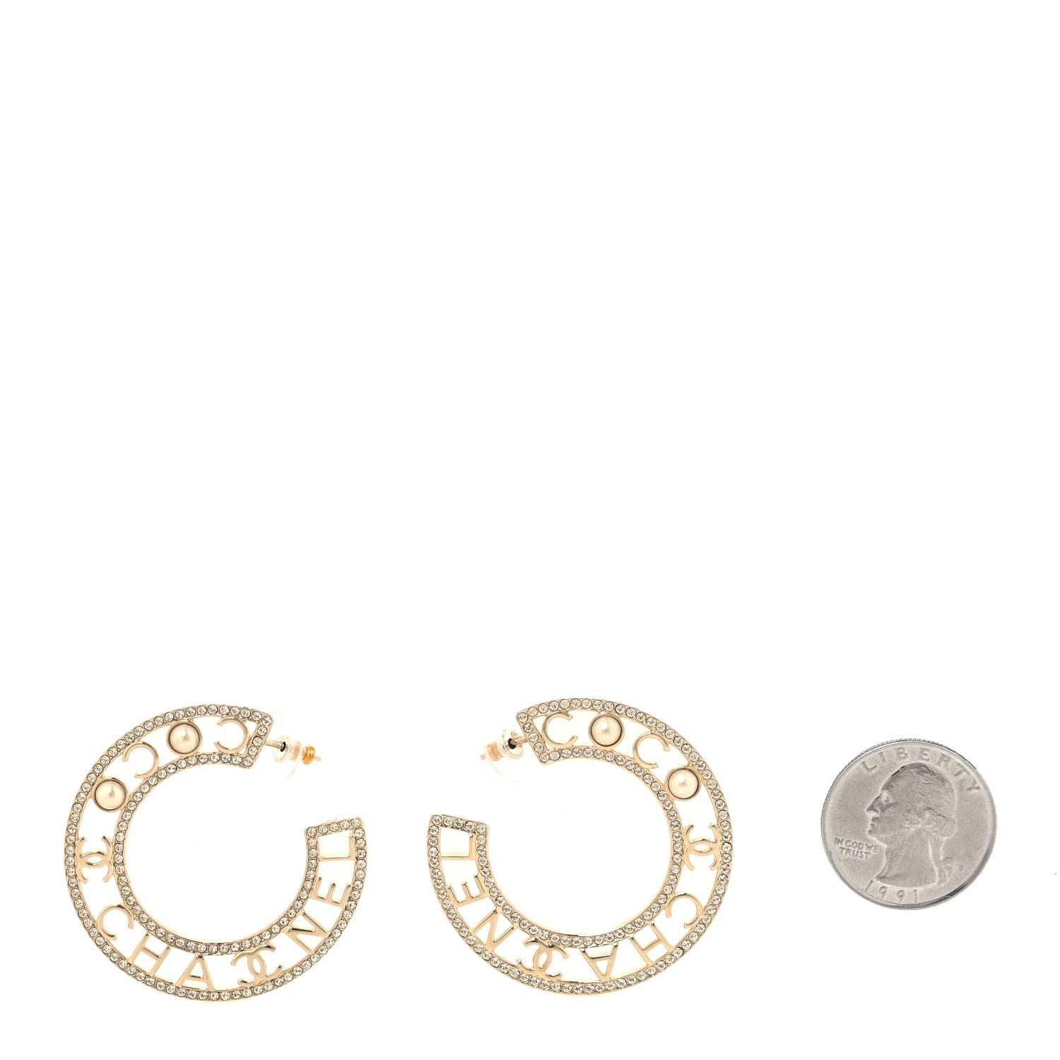 Chanel Crystal Pearl Bow-tiful CC Hoop Earrings Gold 2 of 5
