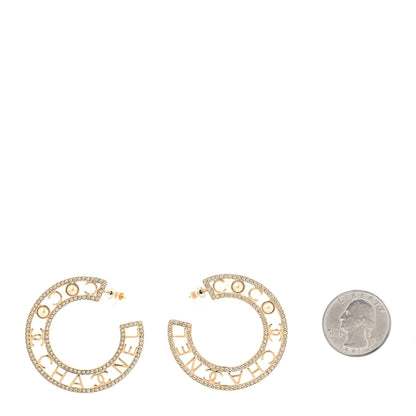Chanel Crystal Pearl Bow-tiful CC Hoop Earrings Gold 2 of 5