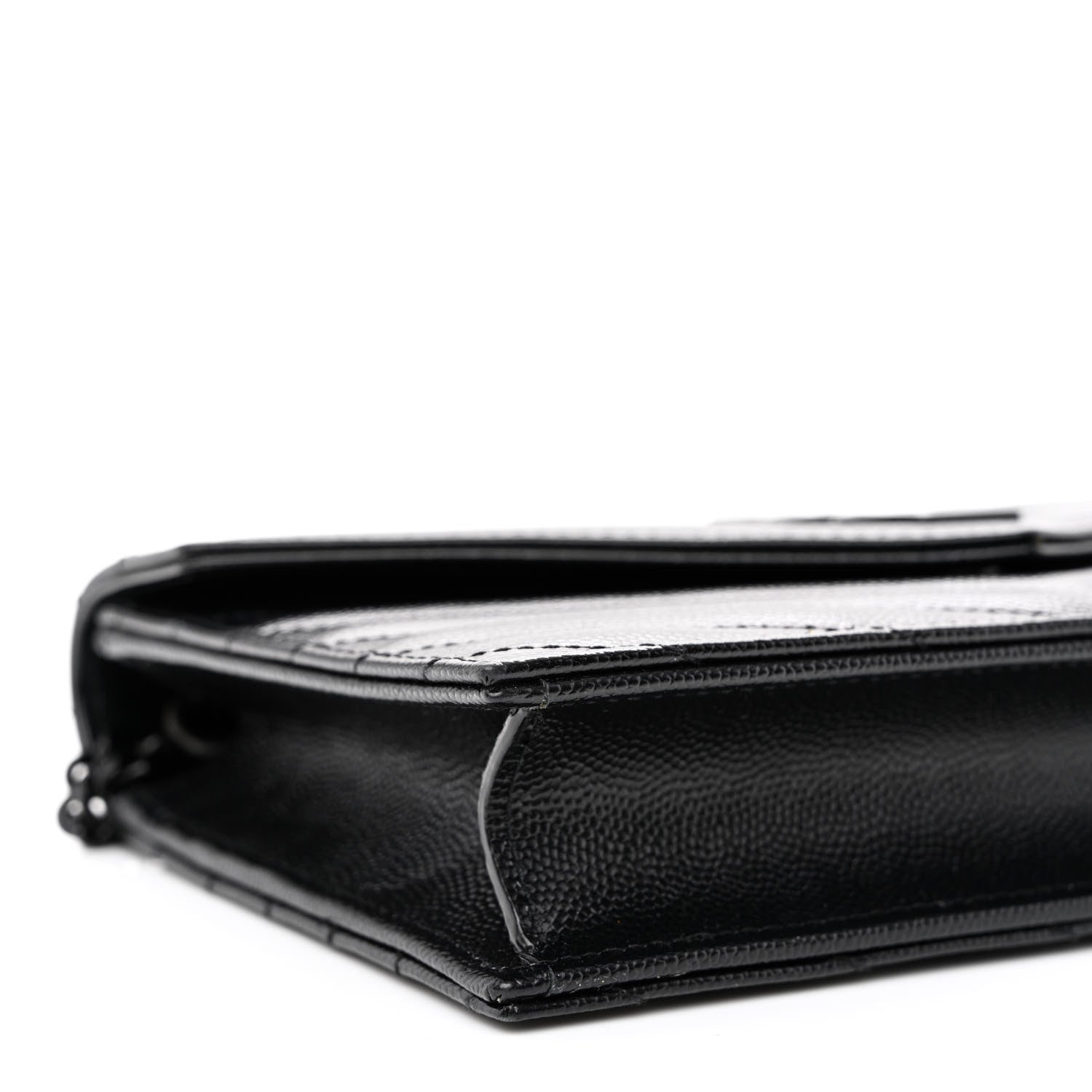 Saint Laurent Grain De Poudre Matelasse Chevron Monogram Monochrome Envelope Chain Wallet Black 9 of 12