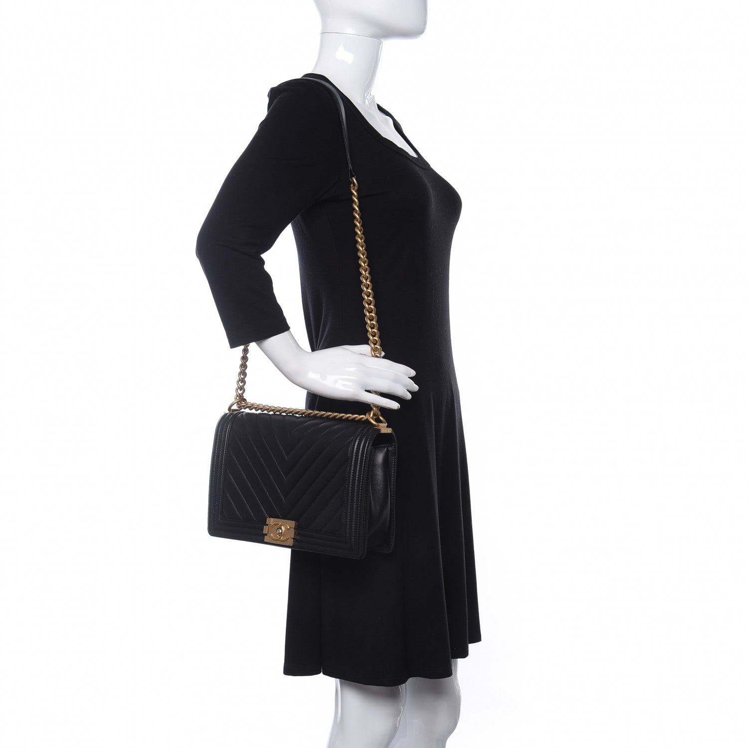 Chanel Lambskin Chevron Quilted New Medium Boy Flap Black 2 of 10