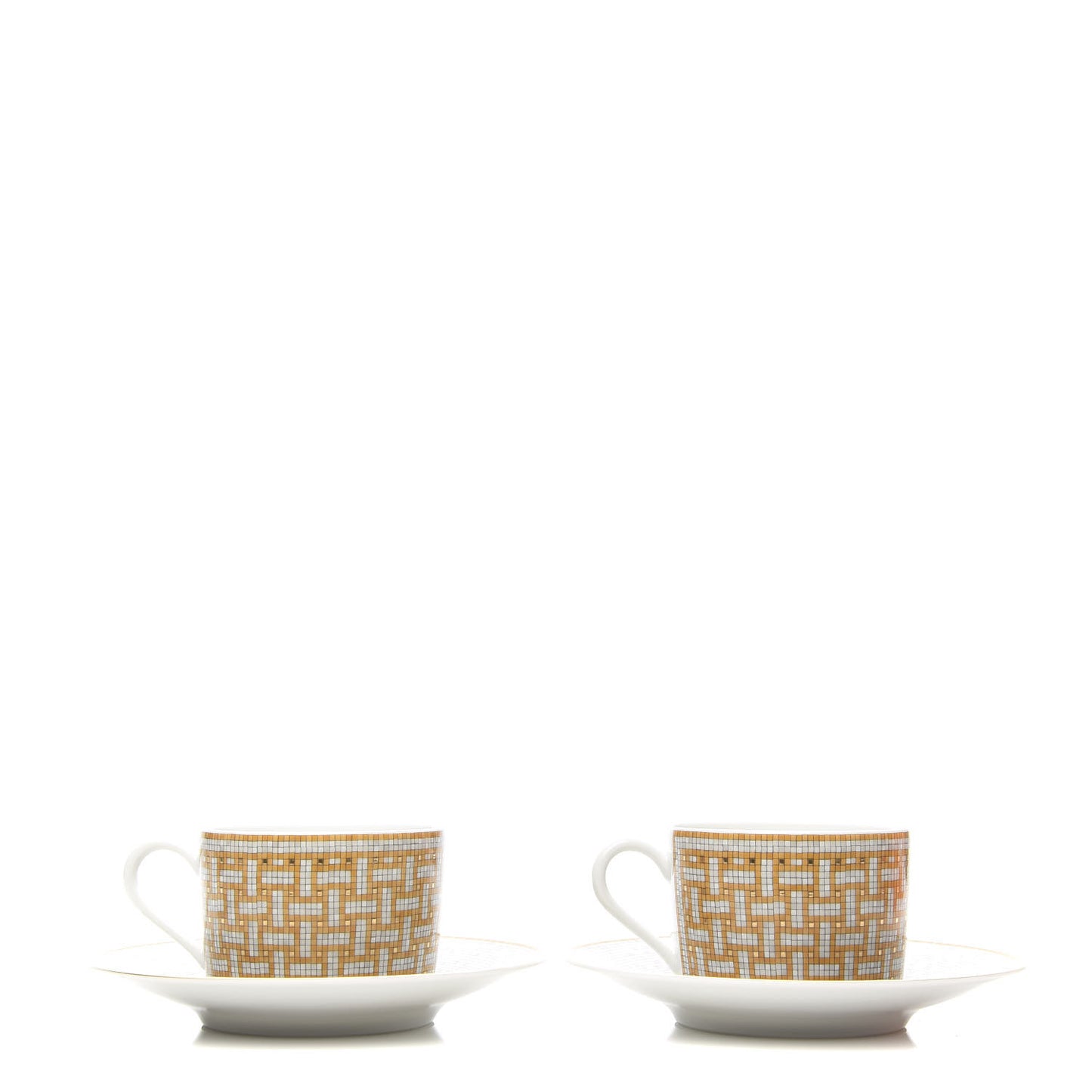 Porcelain Mosaique Au 24 Gold Tea Cup And Saucer Set Of 2
