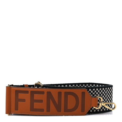 Fendi Ribbon Vitello King Logo Embossed Gingham Woven Adjustable Strap You Panna Black Cuoio 1 of 4