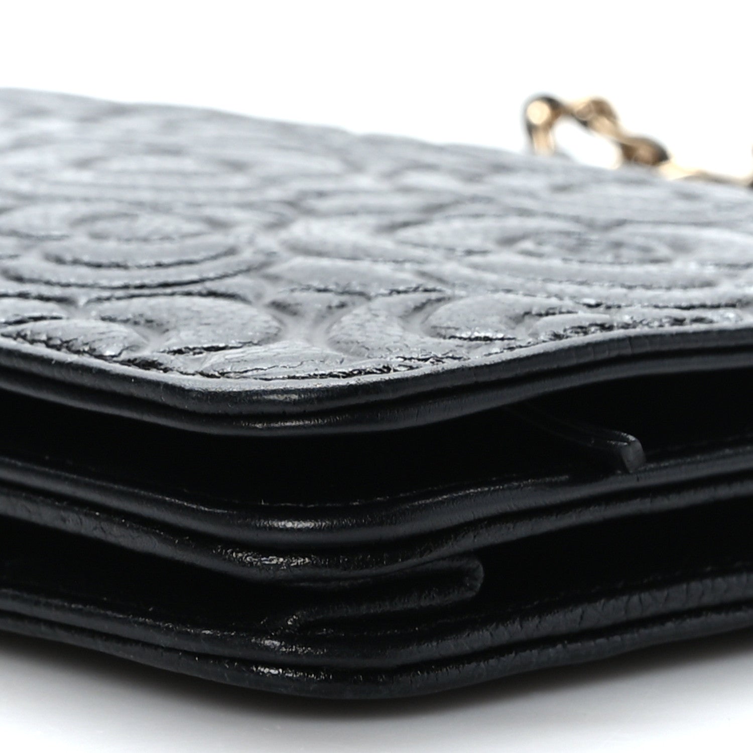 Chanel Caviar Camellia Embossed Wallet On Chain WOC Black 10 of 11