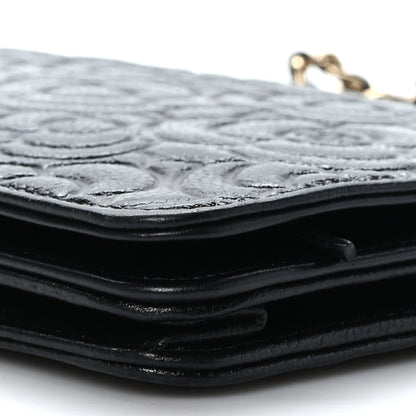 Chanel Caviar Camellia Embossed Wallet On Chain WOC Black 10 of 11