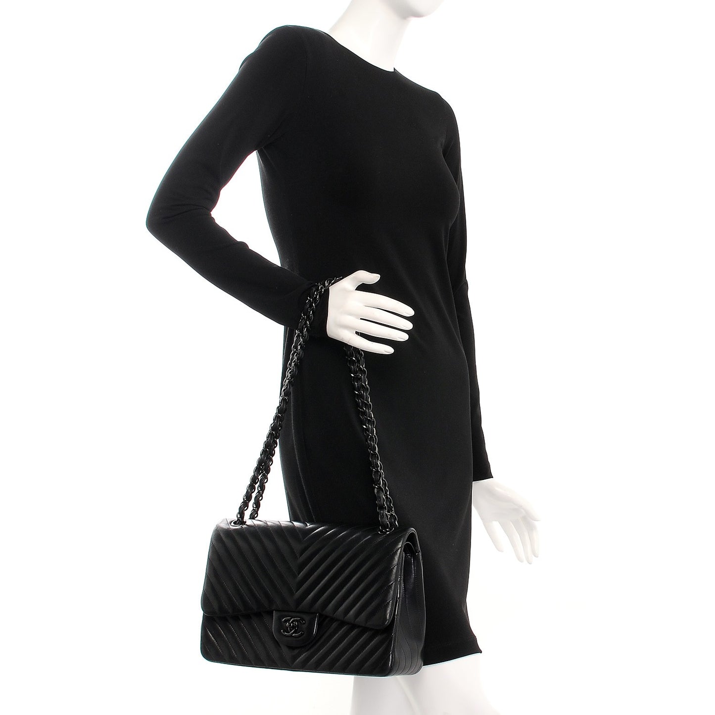 Lambskin Chevron Quilted Jumbo Double Flap So Black