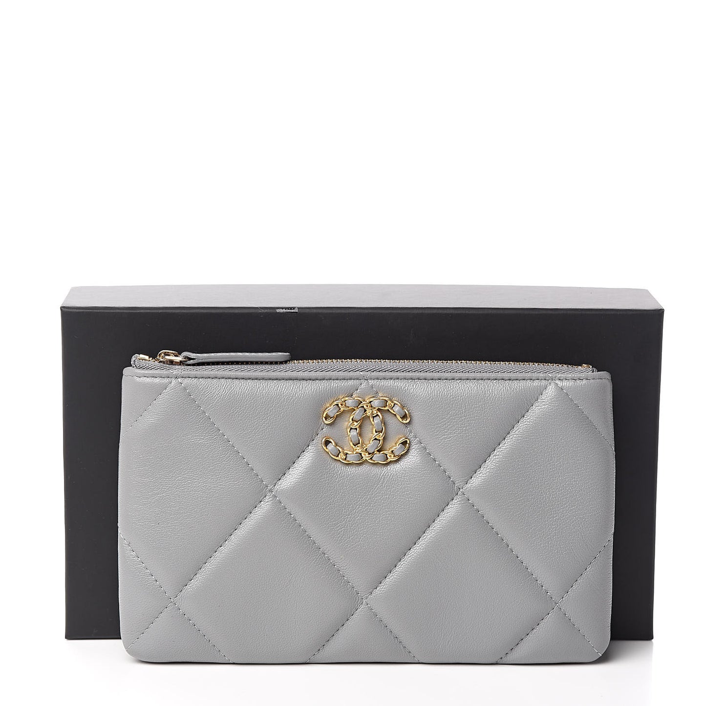 Goatskin Quilted 19 Cosmetic Case Grey