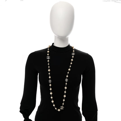 Chanel Graduated Pearl Crystal CC Long Necklace Silver 2 of 7
