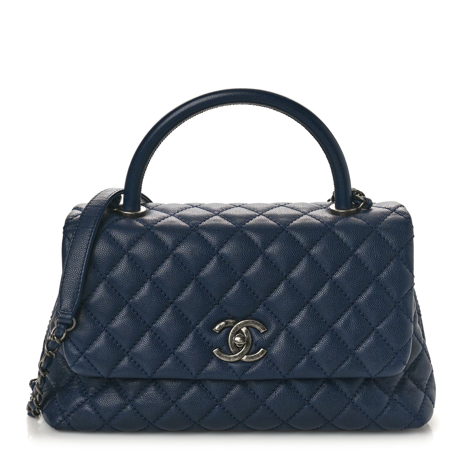Chanel Caviar Lizard Embossed Quilted Small Coco Handle Flap Navy Blue 1 of 10