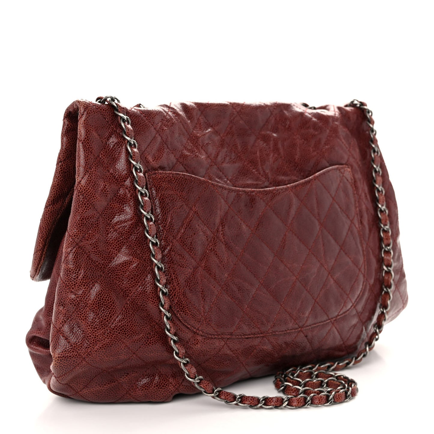 Grained Calfskin Quilted Maxi Elastic Flap Burgundy