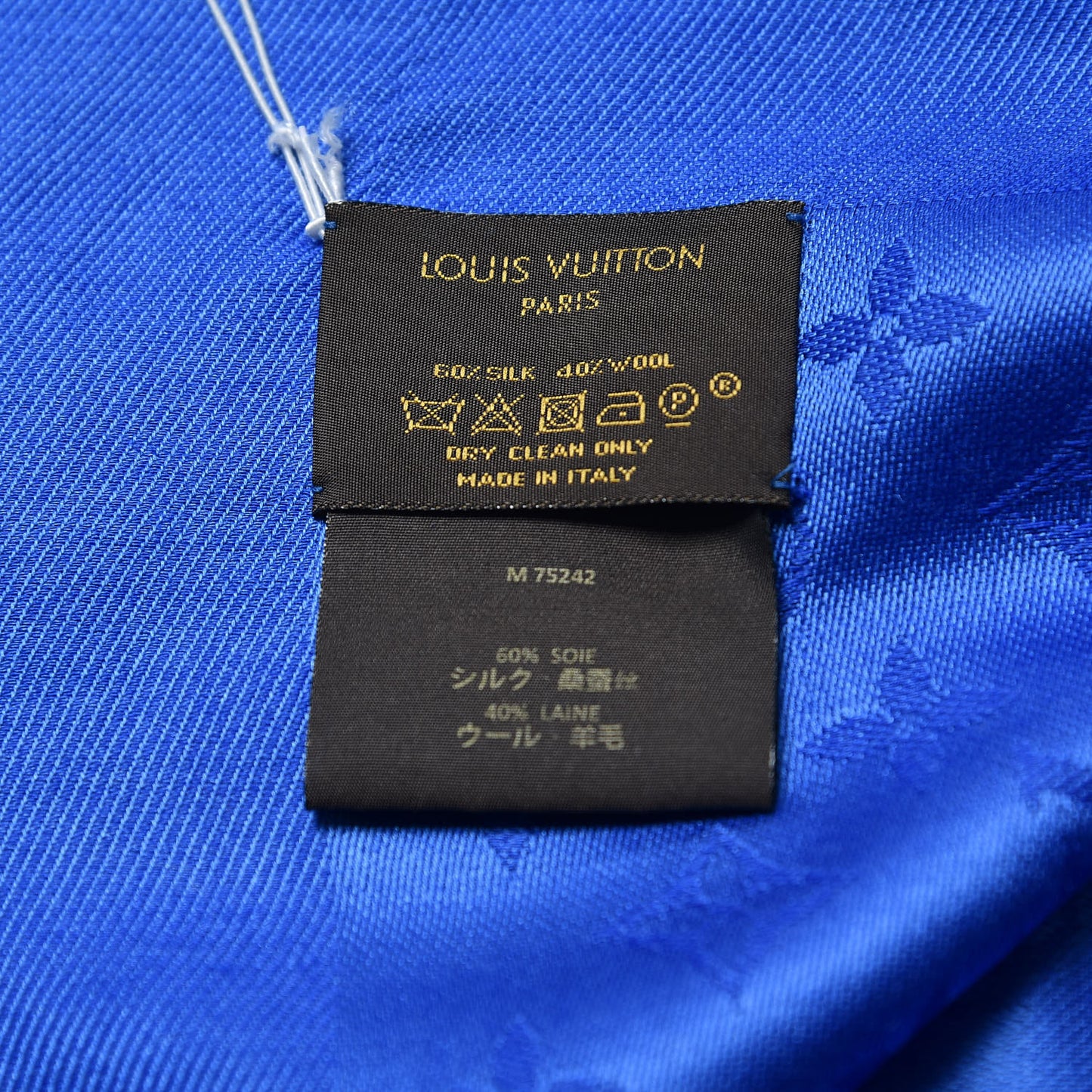 Silk Wool Monogram Shawl Blue