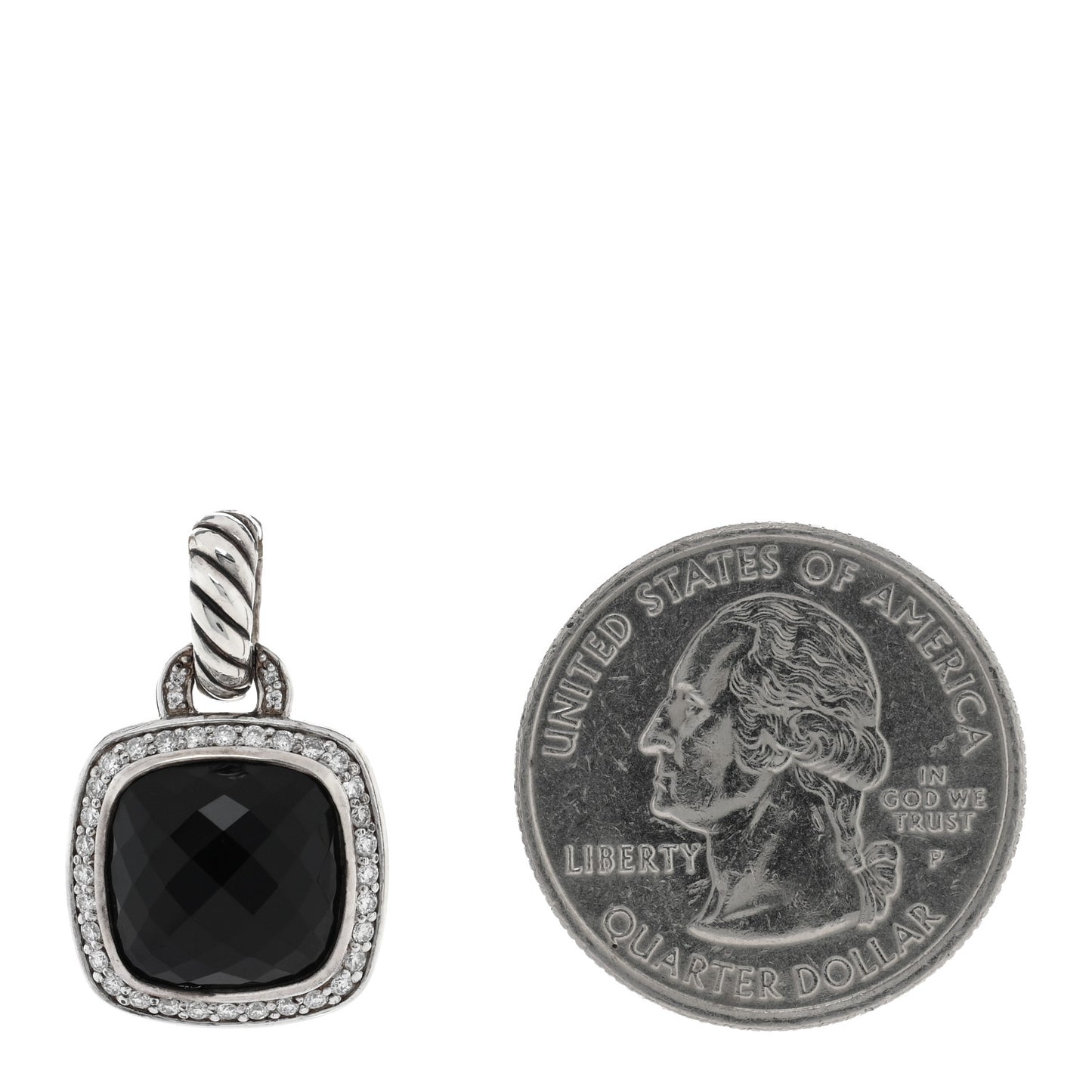 Sterling Silver Diamond Black Onyx 11mm Albion Enhancer Pendant