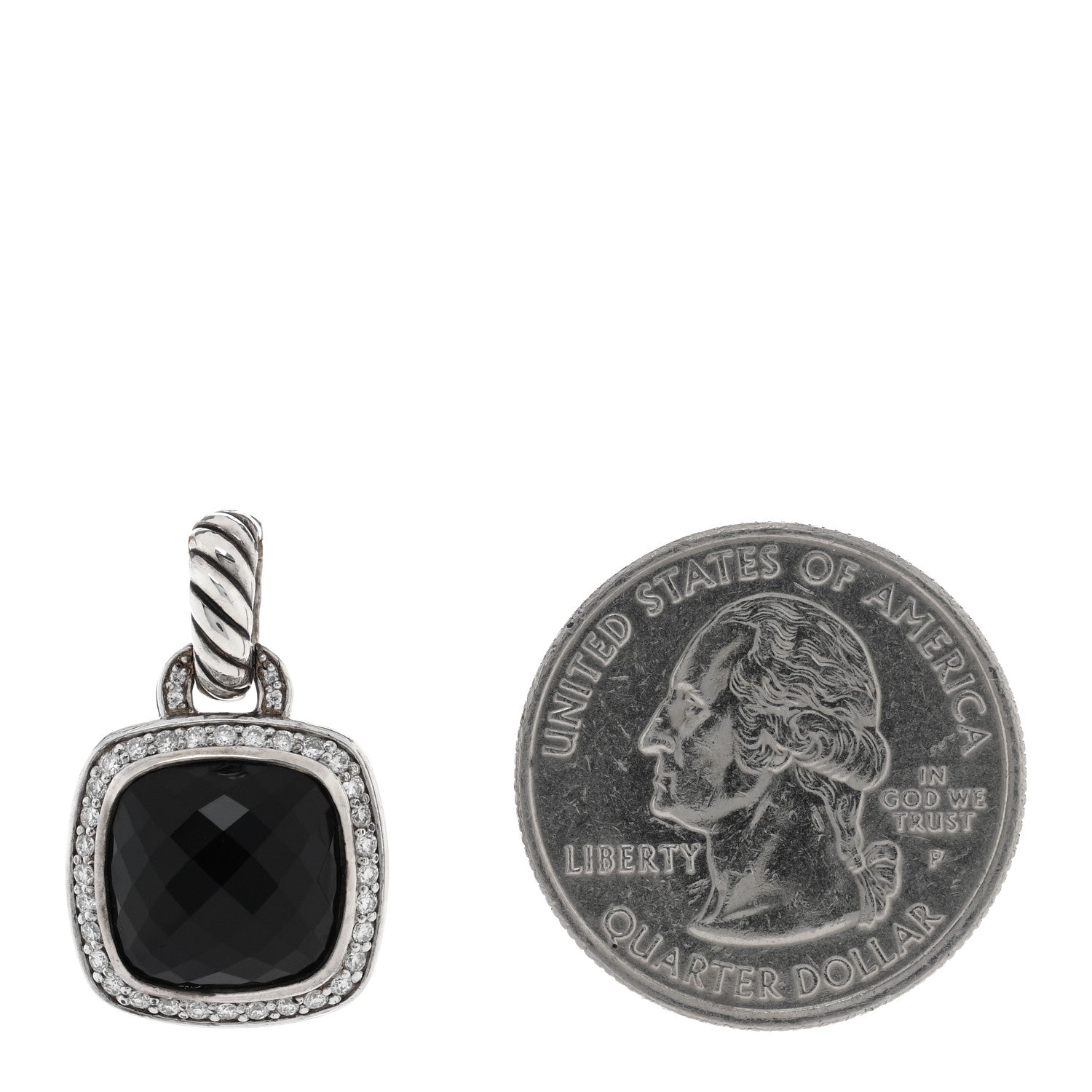 David Yurman Sterling Silver Diamond Black Onyx 11mm Albion Enhancer Pendant 2 of 3