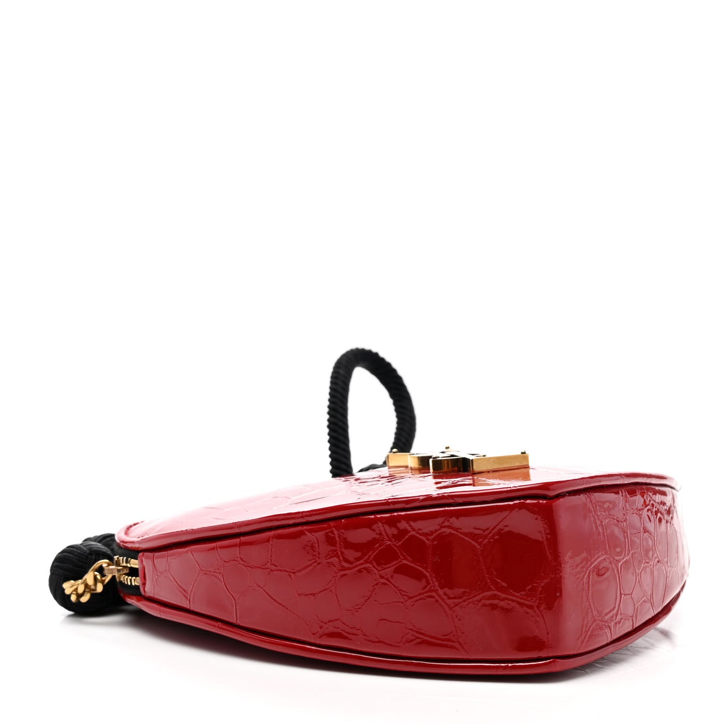 Patent Crocodile Embossed Sac Coeur Heart Shaped Clutch Red