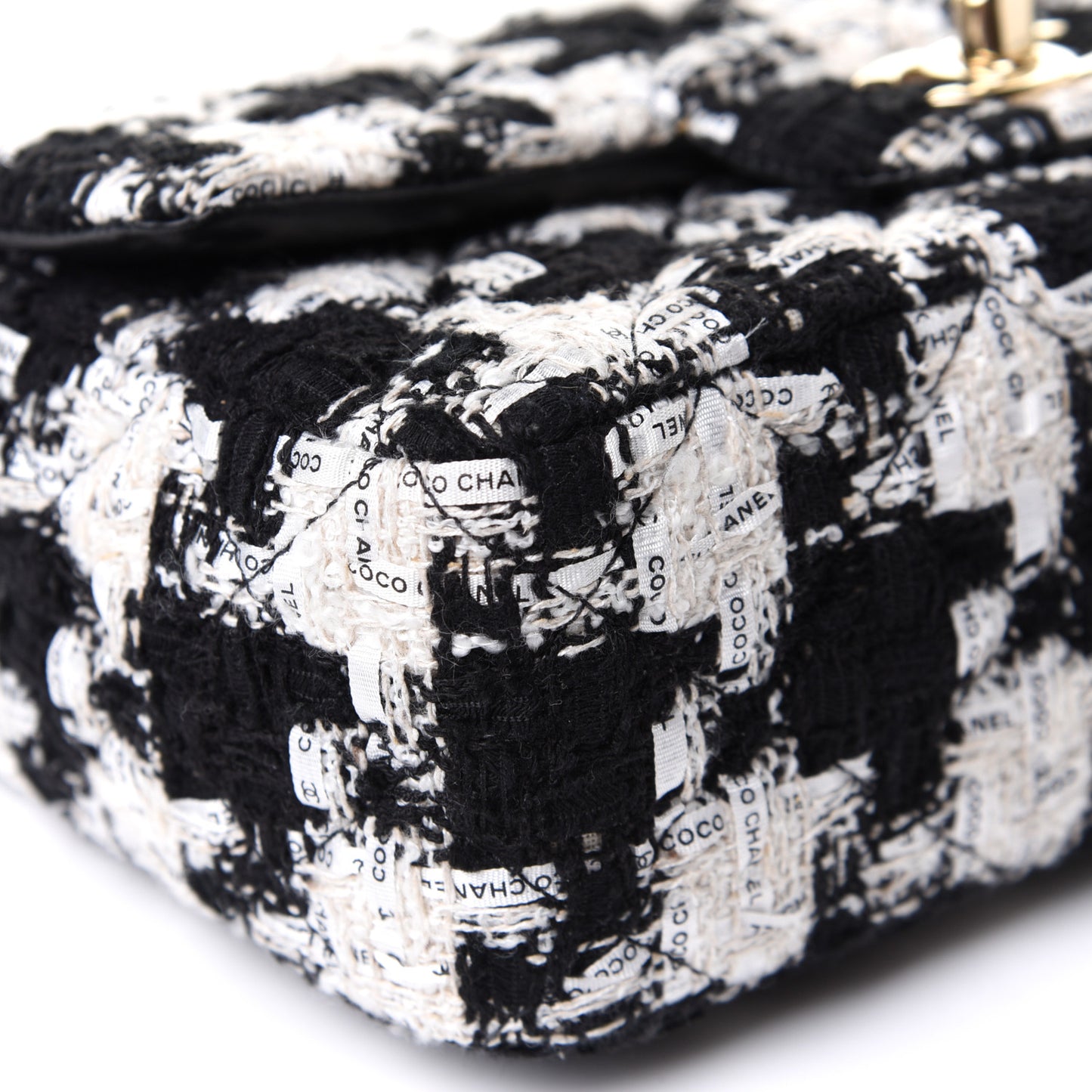 Tweed Quilted Mini Rectangular Flap Black Ecru White