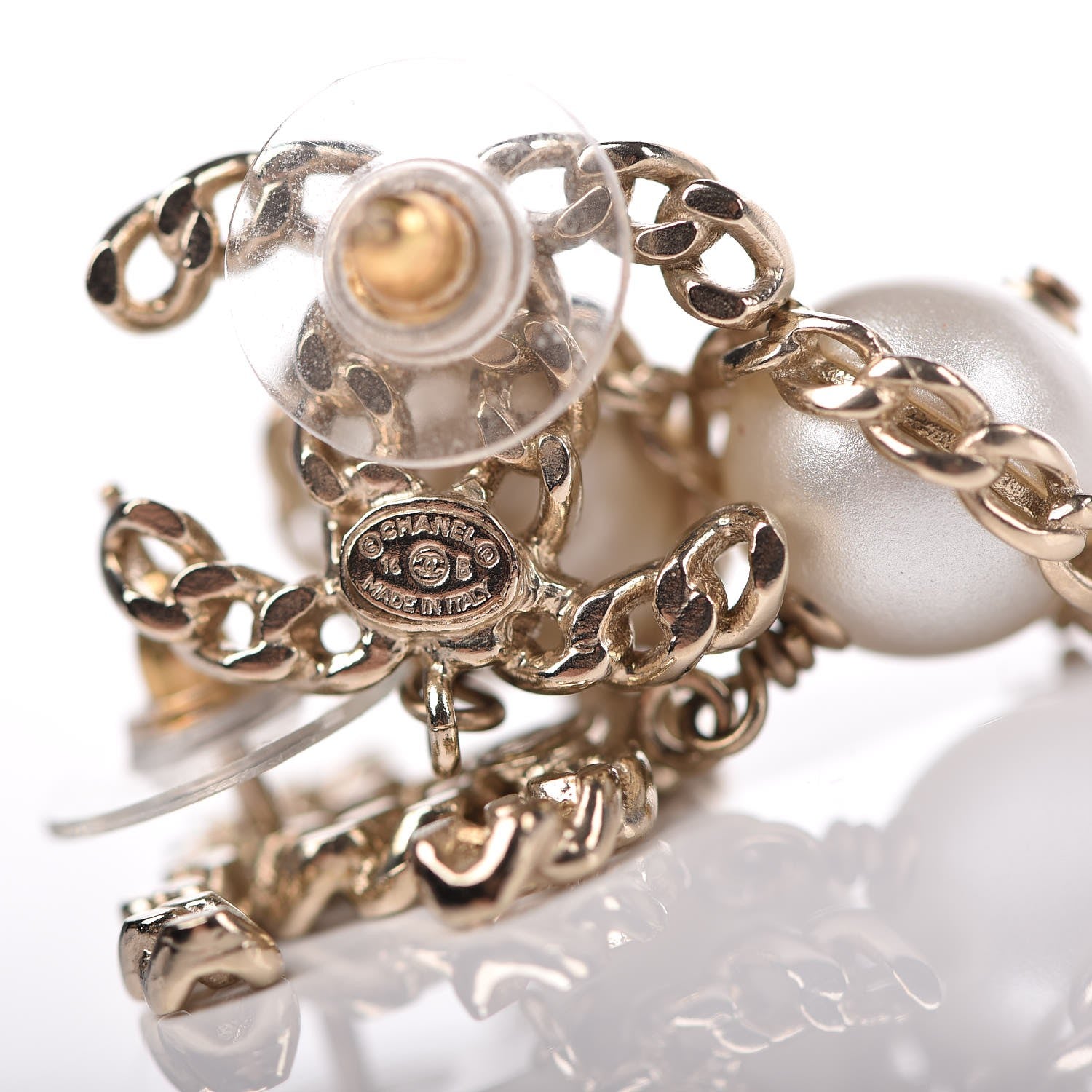 Chanel Chain Pearl CC Drop Earrings Gold 4 of 5