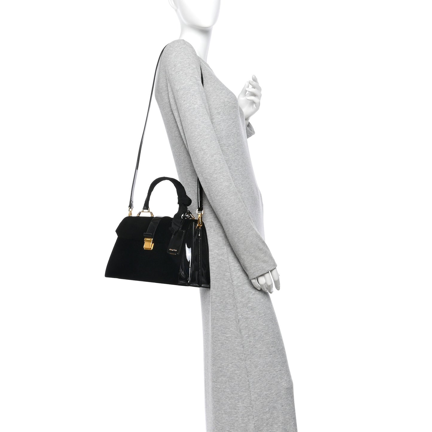 Velluto Vernice Madras Top Handle Bag Black