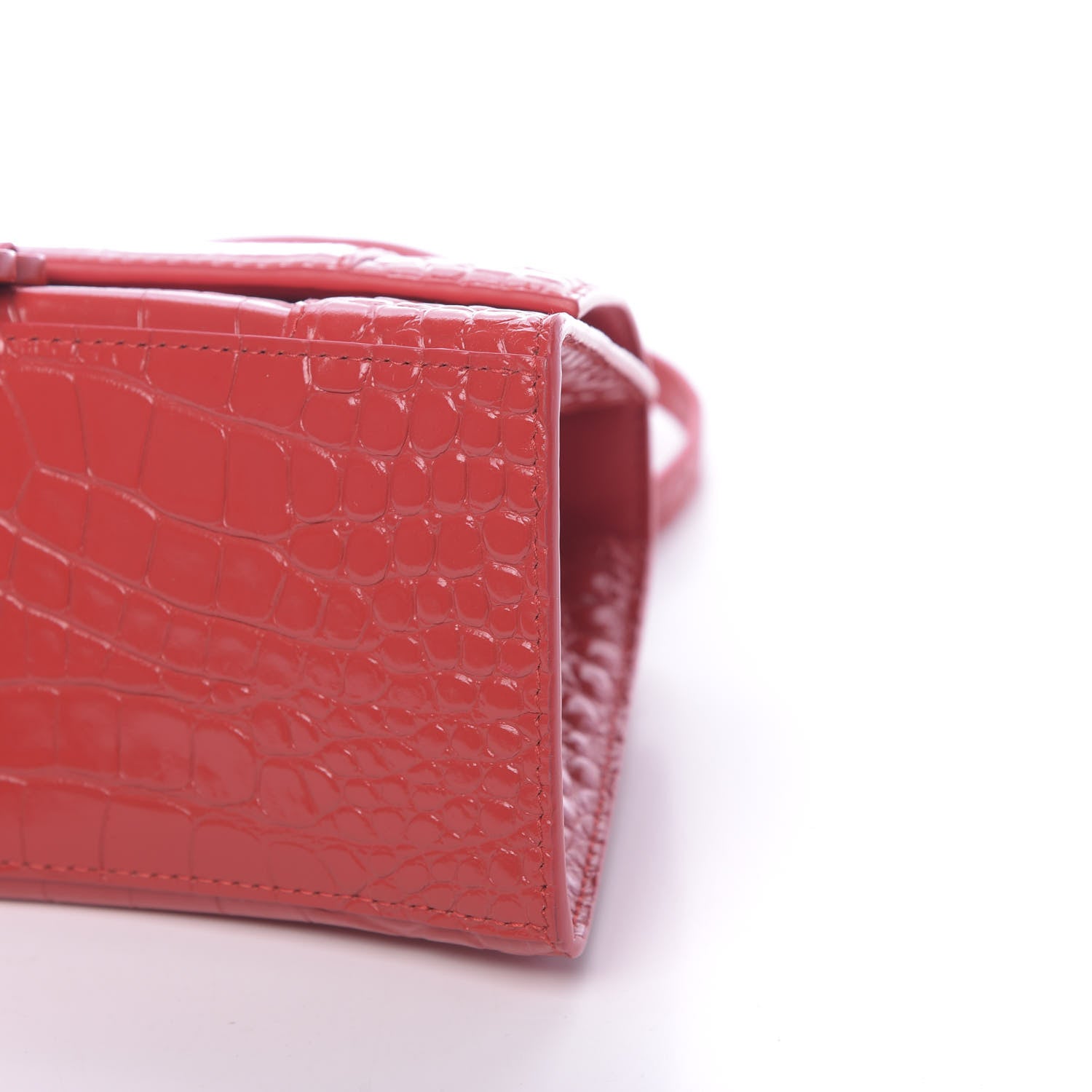Balenciaga Shiny Calfskin Tonal B Crocodile Embossed Small Hourglass Top Handle Bag Bright Red 10 of 10